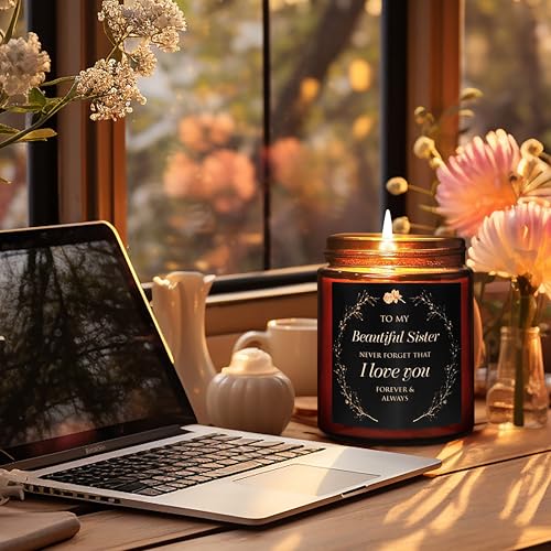 Sister Gift from Sister - Sister Birthday Candle - I Love You Big Sister, Soul Sister, Bestie Friendship, Best Friend Bday Presents - Gift for Woman Female - Coconut Scented Soy Candle - color: Beautiful sister