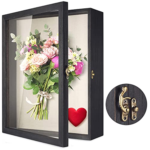 TJ.MOREE Large Shadow Box 13x16 Flowers Display Case Wooden Picture Frame - color: Black, size: 13x16