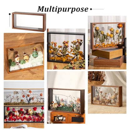 OLYCRAFT 10.2x5x2.4 Inch Rectangle Shadow Box Wood Shadow Box Display Case Shadow Box Frame with Double Sided Clear Acrylic Window for Dried Flowers Leaves Specimen - Walnut Brown - color: Walnut Brown
