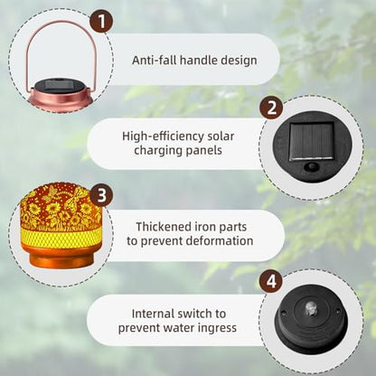 Solar Lanterns Outdoor Waterproof Birthday Gifts for Women Men Grandma Metal Hanging Solar Lights for Outside Patio Yard Festival Pathway Backyard Porch Landscape