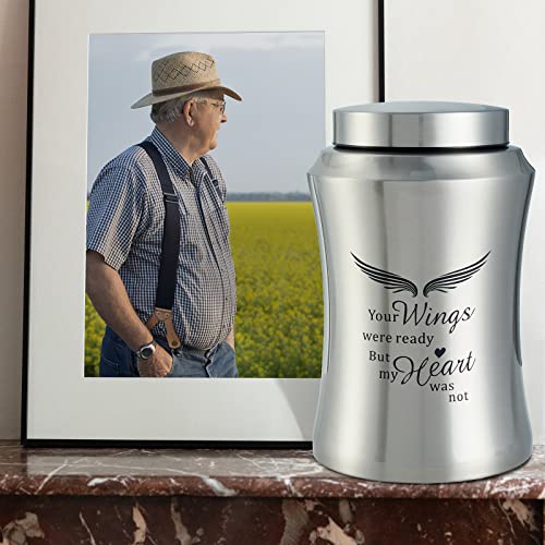 Large Cremation Urns for Ashes Adult Male Female Dad Mom | Silver Large Angel Wings Funeral Cremation Urns for Human Ashes Adult - Woman Men,Decorative Memorial Funeral Burial Urn - size: Large,Sliver Wings