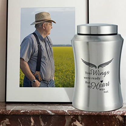 Large Cremation Urns for Ashes Adult Male Female Dad Mom | Silver Large Angel Wings Funeral Cremation Urns for Human Ashes Adult - Woman Men,Decorative Memorial Funeral Burial Urn - size: Large,Sliver Wings