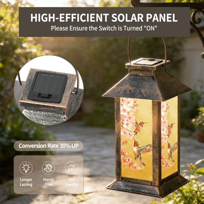 Outdoor Hanging Solar Light Iron Hummingbird Pattern Landscape Light Waterproof Design Perfect for Porch, Garden, Courtyard, and Patio Decor Birthday Gifts for Women Mom and Grandma - style: Hummingbird