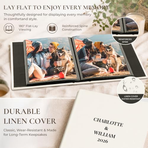 Vienrose 4x6 Couples Photo Album 100 Pockets DIY Custom Cover Beige | fabric cover photo book, acid free inner pages, couple themed crystal stickers, small slip in photo album - color: Romantic Couple, size: 100 Pockets