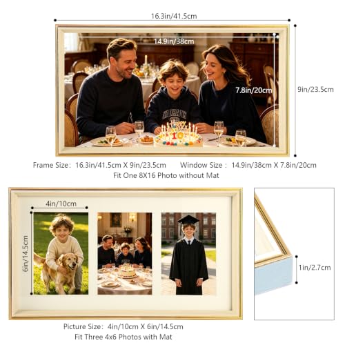 8x16 College Triple Photo Frame with Tempered Glass, PS10-BGT6 - color: BlueGolden, size: 8X16 inch