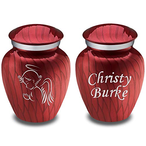 Geturns Embrace Keepsake Personalized Angel Cremation Urns for Human Ashes I Pearl Candy Red Funeral Urn for Men and Women with Double Side Engraving I 3.5 lbs - color: Pearl Candy Red