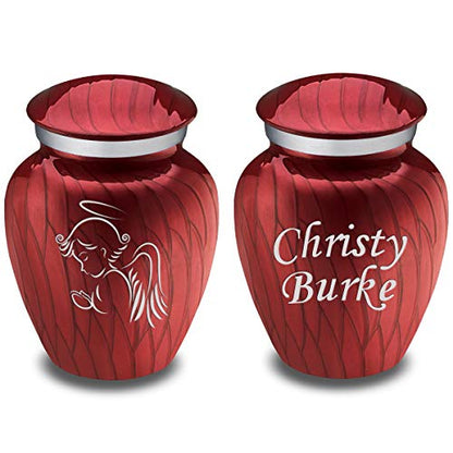 Geturns Embrace Keepsake Personalized Angel Cremation Urns for Human Ashes I Pearl Candy Red Funeral Urn for Men and Women with Double Side Engraving I 3.5 lbs - color: Pearl Candy Red