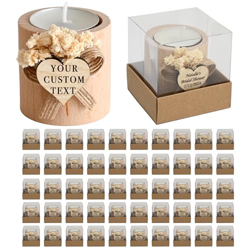 75 Pcs Handmade Personalized Natural Wood Cylinder Candle Holders – Perfect for Weddings, Bridal Showers, Memorials & Gifts