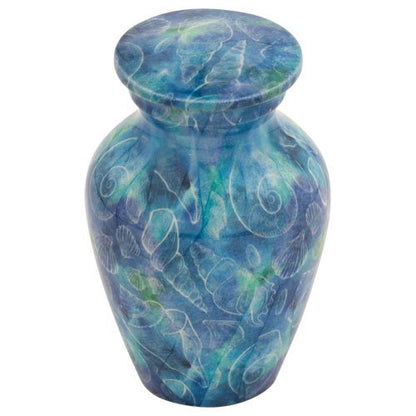 Seashell Ocean Keepsake Cremation Urn for Ashes, Aluminum, Blue Urn, Keepsake Sized Cremation Urn, 3 Inches High - color: Seashell Ocean
