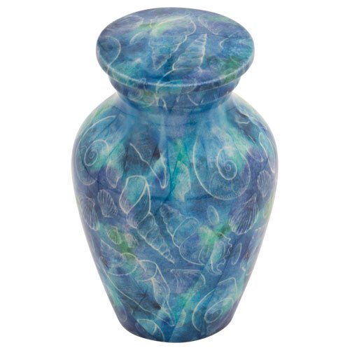 Seashell Ocean Keepsake Cremation Urn for Ashes, Aluminum, Blue Urn, Keepsake Sized Cremation Urn, 3 Inches High - color: Seashell Ocean