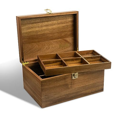 Locking Wooden Keepsake Box, Customizable Design With Adjustable Tray. Large Wooden Box with Hinged Lid for Wedding and Memory Keepsakes - color: Natural