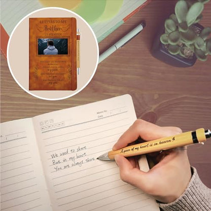 Brother Grieving Gift, Sympathy Condolence Remembrance Memorial Gifts | Letters To My Brother In Heaven Faux Leather Journal Window Cover 200 Pages A5 Lined for Family Friend Who Loss of Brother - style: Brother