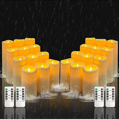 YIWER Plastic Waterproof Flameless Candles Set of 24: Battery Operated Candles Ivory Flickering Pillar Candles Include 4"/5"/6"/7" with 10-Key Remote 2/4/6/8H Timer Function - color: D2.2"-Waterproof, size: 24PCS