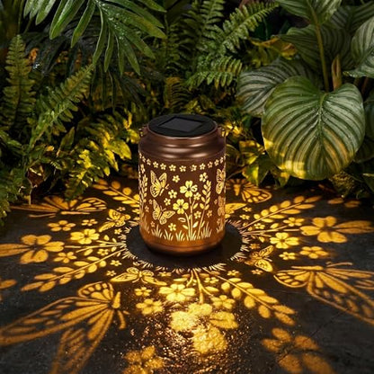 Lyeasw Garden Decor Butterfly Solar Lanterns Waterproof, Christmas Garden Gifts for Women Mom Grandma, Hanging Solar Lights for Outside, Metal Outdoor Decorations for Patio, Yard, Pathway(Bronze) - style: Butterfly
