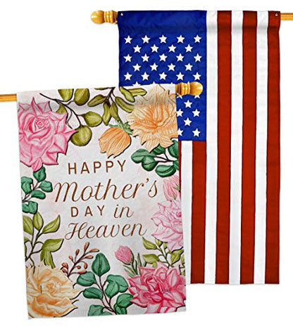 Mother In Heaven House Flag - Pack Family Mother's Day Mom Mama Grandma Love Flowers Parent Sibling Relatives Grandparent USA Applique - Banner Small Garden Yard Gift Double-Sided Made 28 X 40 - color: USA Banner Cemetery Decor Made In USA
