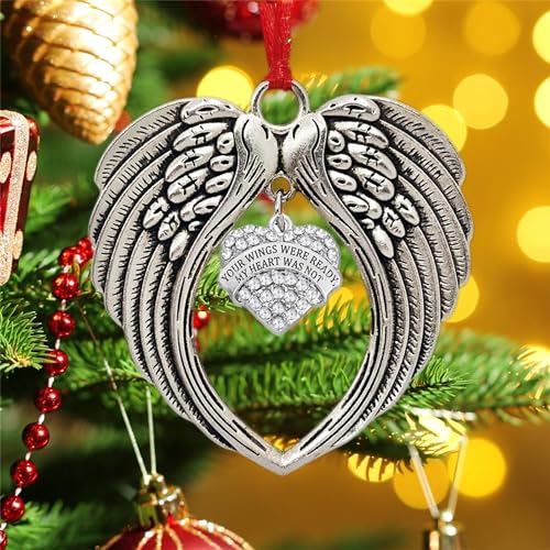 Memorial Gifts, Remembrance Sympathy Gifts for Loss of Loved One Silver Angel Wings Christmas Ornament, Your Wings were Ready But My Heart was Not Decoration