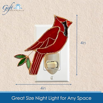 Gift Essentials Red Cardinal Plug-in Night Light - Stained Glass Nightlight | Red Cardinal Stained Glass Plug-in Nightlight with On/Off Rocker Switch. Includes One 4-Watt Replaceable Warm-Glow Bulb. - color: Cardinal