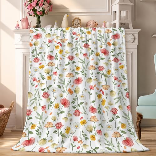 Floral Fleece Throw Blanket, Flowers Flannel Blankets for Couch 50"×60" - color: Floral