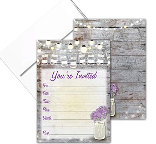 Stonehouse Collection | Rustic Fill-in Party Invitations With Envelopes | Mason Jars & Flowers 25 Invites & Envelopes | Wedding, Baby Shower, Rehearsal Dinner, Birthday Party (Rustic Mason Jar) - color: Rustic Mason Jar