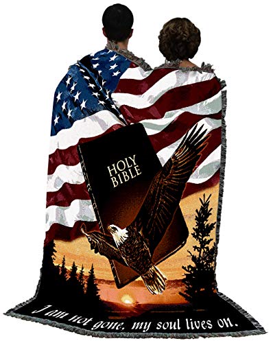 Pure Country Weavers I Am Not Gone My Soul Lives On Blanket Bible Eagle Flag - Sympathy Bereavement Gift Tapestry Throw Woven from Cotton - Made in the USA (72x54) - color: Soul Lives on Bible, size: 72" x 54"