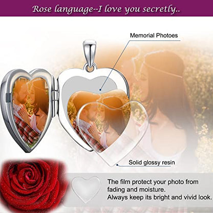 SOULMEET Sunflower/Rose/Daisy Heart Locket Necklace That Holds Pictures Keep Someone Near to You Sterling Silver/Gold Personalized Photo Locket Gift - style: A-Rose locket+photo
