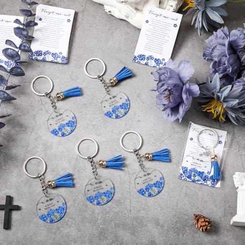 Landical Funeral Favors Forget Me Not Celebration of Life Favors Keychain with Tassel, Card, Gift Bag for Funeral Guest Gifts