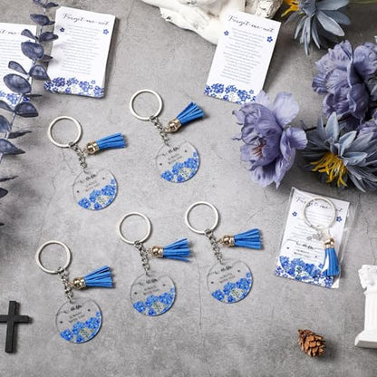 Landical Funeral Favors Forget Me Not Celebration of Life Favors Keychain with Tassel, Card, Gift Bag for Funeral Guest Gifts