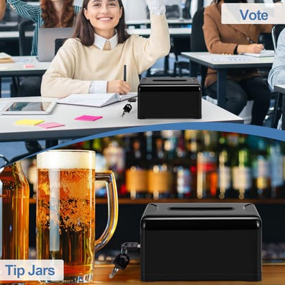 Tip / Donation / Suggestion / Business Card Collection Box with Lock (Black)