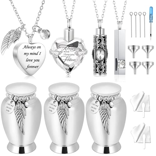 7Pcs Heart Urn Necklace for Ashes Keepsake Cremation Jewelry Small Urns for Human Ashes Memorial Cremation Urns for Loss of Loved One Memorial Container - color: Silver