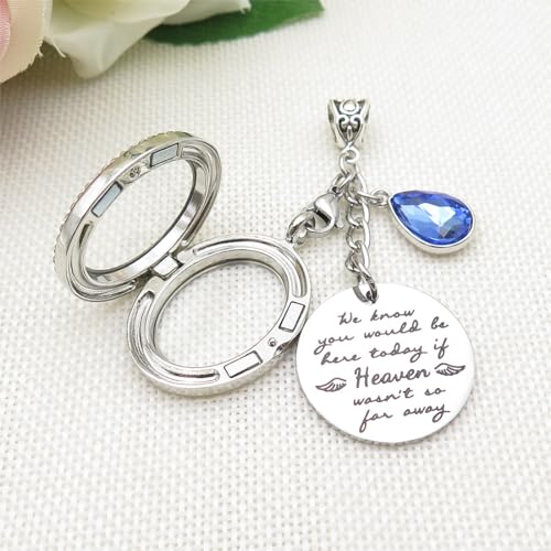 IDLAN Wedding Bouquet Locket Charm Rhinestone Photo Frame Memorial Bridal Bouquet Charm Memorial Photo Keepsake Something blue