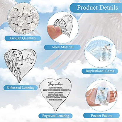 Inbagi 100 Sets Memorial Angel Sign Coins Set Funeral Pocket Token Heart Pocket Hug Coins Poem Cards Organza Gift Bags Celebration of Life Favors Funeral Memorial Gifts for Guest Family Church