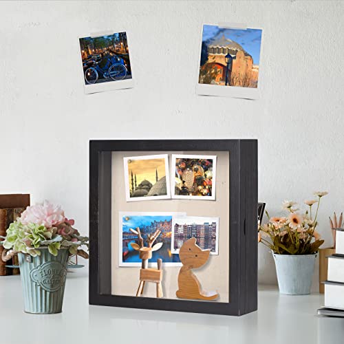 Love-KANKEI Deep Shadow Box 11x11,Solid Wood Frame,Memory Box,Rustic Black - color: Black, size: 11 x 11