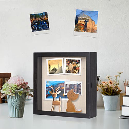 Love-KANKEI Deep Shadow Box 11x11,Solid Wood Frame,Memory Box,Rustic Black - color: Black, size: 11 x 11