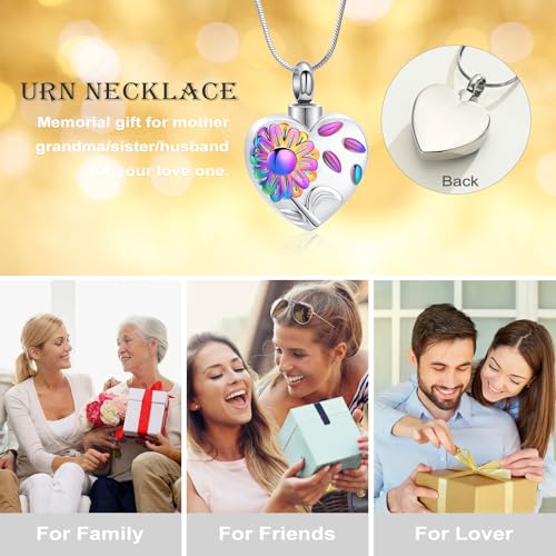 Urn Necklace for Ashes Sunflower Cross Necklace Cremation Jewelry Ashes Necklace for Human Women Pets Sunshine Pendant Keepsake Jewelry for Ashes - color: Rainbow