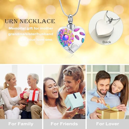 Urn Necklace for Ashes Sunflower Cross Necklace Cremation Jewelry Ashes Necklace for Human Women Pets Sunshine Pendant Keepsake Jewelry for Ashes - color: Rainbow