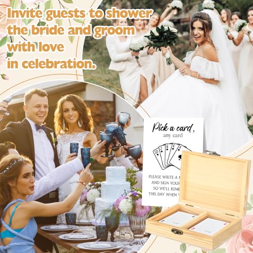 AceOrbit 57 Pack Wedding Guest Book Playing Cards Set with Wooden Box - color: White, style: Classic