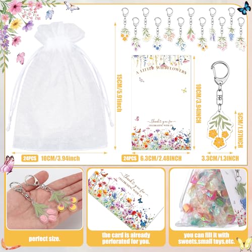 Liliaafar 72 Pcs Wildflower Party Favors Set Acrylic Wildflower Keychains with Thank You Cards & Organza Bags Gifts for Mothers Day Bridal Showers Bachelor Parties and Weddings - style: Wildflowers