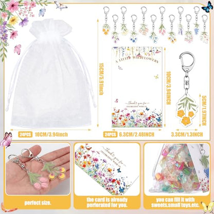 Liliaafar 72 Pcs Wildflower Party Favors Set Acrylic Wildflower Keychains with Thank You Cards & Organza Bags Gifts for Mothers Day Bridal Showers Bachelor Parties and Weddings - style: Wildflowers