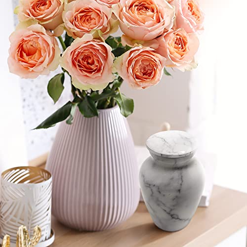 Set of 4 Elegant Marble Style Keepsake Urns – Metal Little Mini Urn for Human Ashes – Secure Screw Top – Small Personal Size – Carrara White Finish - color: 4 Carrara White