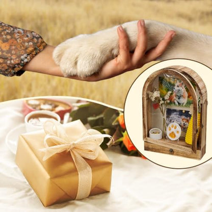 Pet Memorial Shadow Box, Arch Wooden Keepsake Display | 3 Layer Storage | Photo, Collar & Ashes Display | Wall Mounted or Tabletop | Sympathy Gift | Timeless Tribute