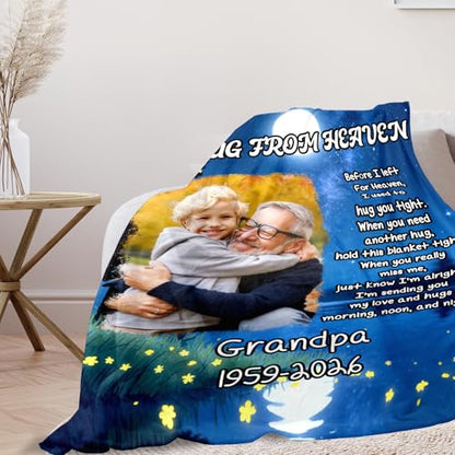 Personalized Sympathy Blanket Custom Memorial Blanket with Photos for Loss of Loved One in Loving Memory Bereavement Grief Gifts for Father Mother Husband Wife Friends (Style-9)