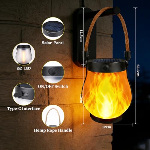 2 Pack Solar Lanterns Outdoor Waterproof, Flickering Flame Hanging Lanterns - size: 2 Packs