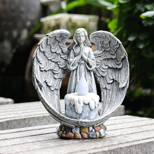 Angel Garden Statues Outdoor Cemetery Decorations for Grave Take The Cross Praying Wings Angel Figurine Cemetery Lights Patio Lawn Yard Porch Decorations 10.24 Inch - style: Praying Wings Angel