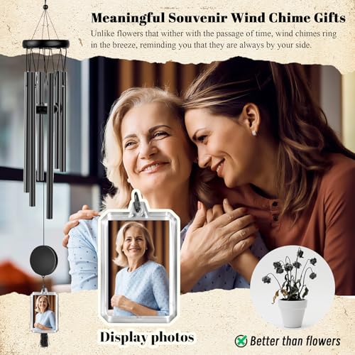 Customizable Memorial Wind Chime - Outdoor Bereavement Gift with Removable Charms, Sympathy Keepsake for Loss, Garden & Patio Decor (Black) - size: Black