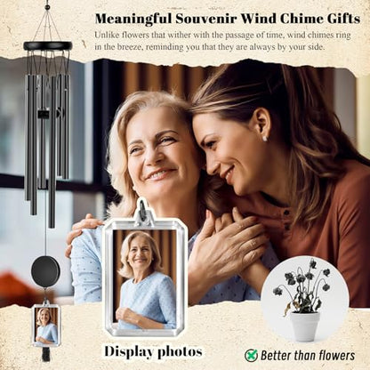 Customizable Memorial Wind Chime - Outdoor Bereavement Gift with Removable Charms, Sympathy Keepsake for Loss, Garden & Patio Decor (Black) - size: Black