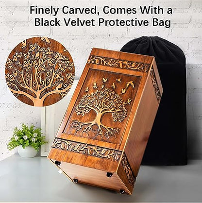 Wooden Cremation Urn for Human Ashes Adult Male Female 250 lbs, Engraved Tree of Life Decorative Funeral Urns Box and Casket for Ashes Men Women with Satin Bag Burial or Memorial(Tree of Life)