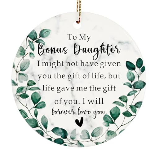 to My Bonus Daughter Christmas Ornament from Mom and Dad, Two-Side Printed Christmas Ornament Keepsake for Hanging Xmas Tree, Home Decor - color: Bonus Daughter