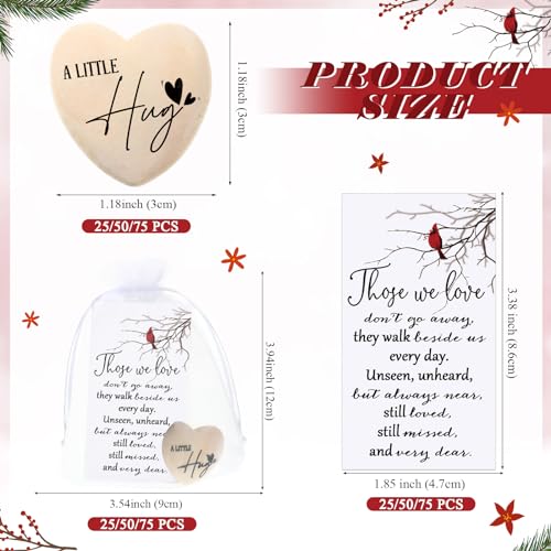 Fumete 50 Sets Funeral Favors Wooden Heart Tokens with Cardinal Cards | Pocket Hug Memorial Keepsakes, Sympathy Gifts with Organza Bags, Celebration of Life Favors for Church Guests and Family