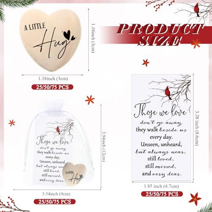 Fumete 25 Sets Funeral Favors Wooden Heart Tokens with Cardinal Cards | Pocket Hug Memorial Keepsakes, Sympathy Gifts with Organza Bags, Celebration of Life Favors for Church Guests and Family