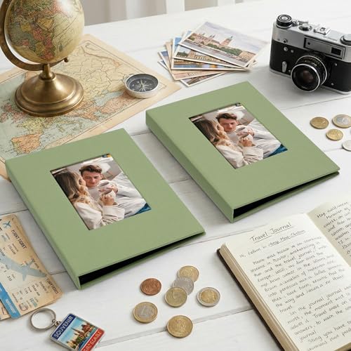 Small 4x6 Photo Album 24 Pockets Linen Cover Light Green 2 Pack - color: Light Green, size: 24 Pockets 2 Pack